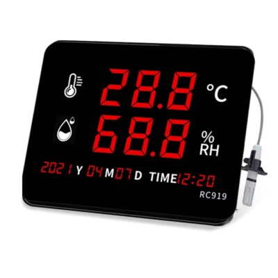 Weather Temperature Humidity Indicator External Sensor LED Display Wall Clock