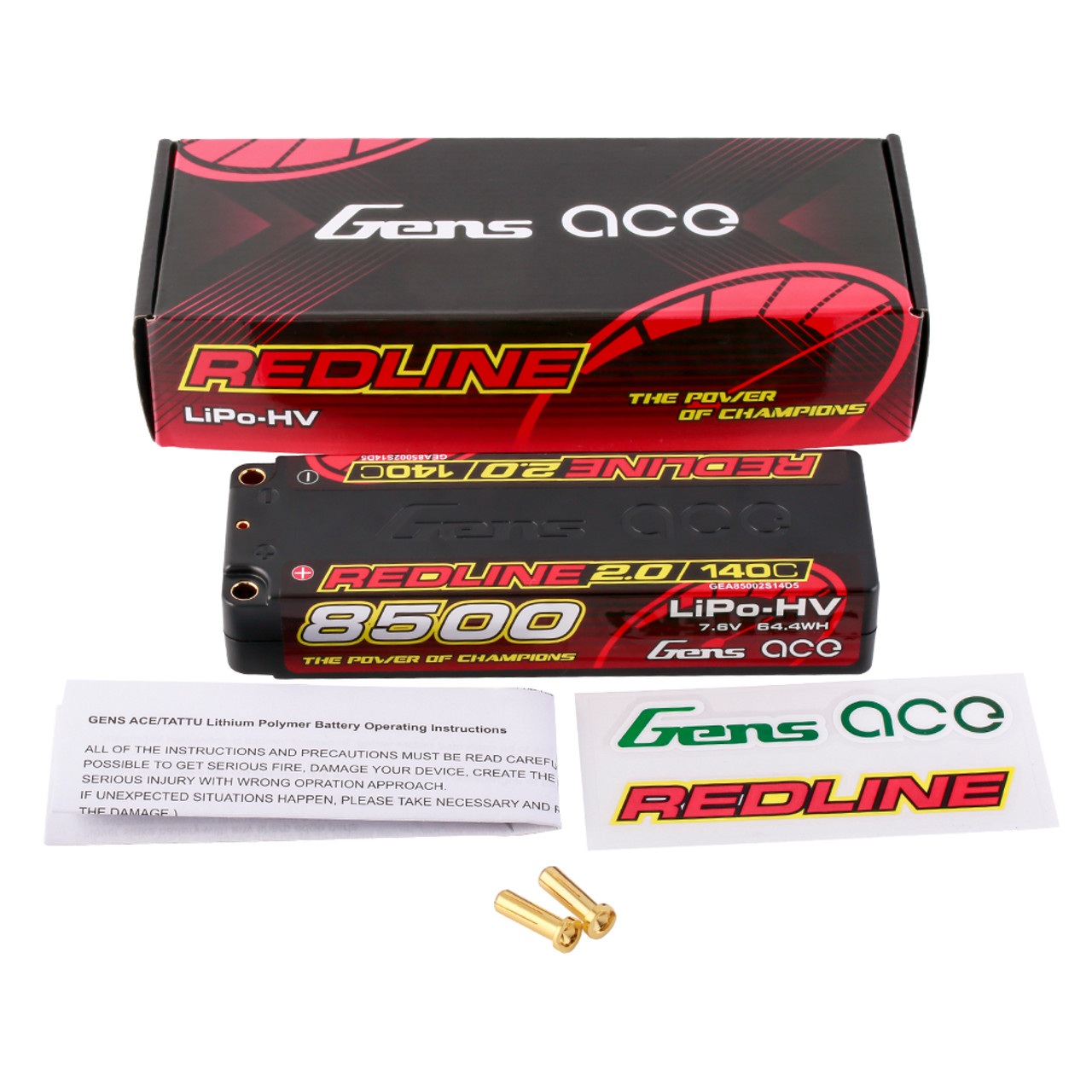 2X Gens Ace 8500mAh 7.6V 140C HardCase 2S Lipo Battery 5.0mm Bullet For RC Car