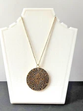 Antiqued Gold-finished Fancy Medallion Necklace on 20" Gold Plated Chain