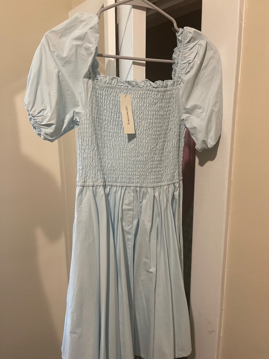 francesca's light blue dress Francesca Blue Lace Trim Pleated Midi Dress, XL / Blue