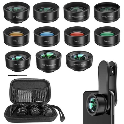 Phone Camera Lens,11 in 1 Cell Phone Lens Kit 0.36X Wide Angle Lens+198°Fis
