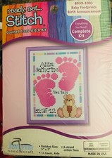NIP Cross stitch Kit Baby Announcement Footprints Sealed 8A Gender