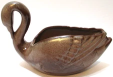Vintage Frankoma Pottery Swan Planter # 228 Closed Tail Brown Satin 5 1/8" T