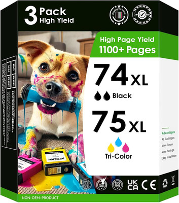 HP 74 75XL Ink Cartridges 3-Pack for Deskjet, Officejet, Photosmart