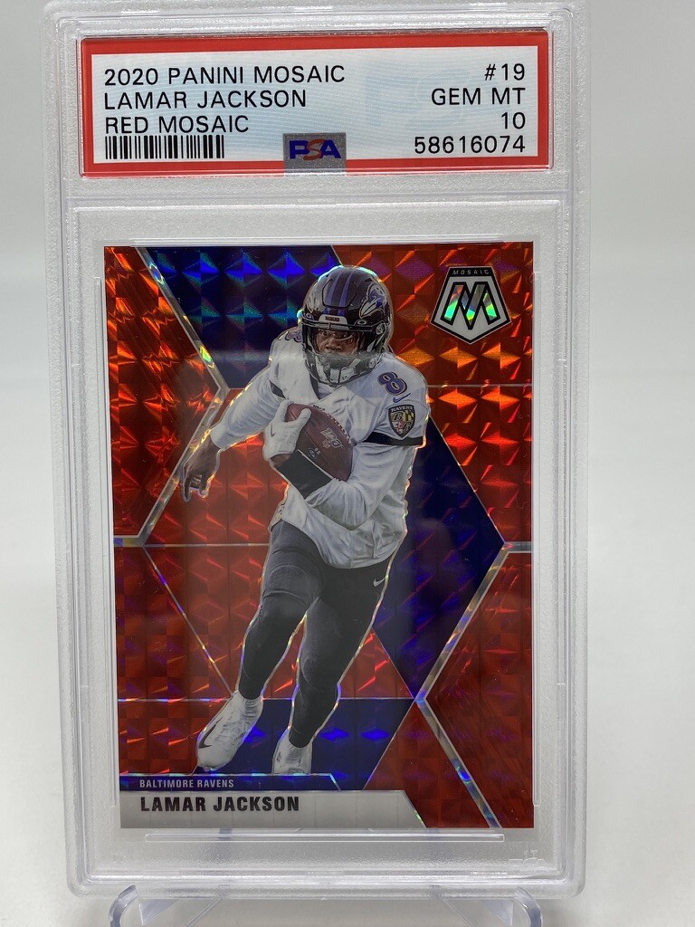 2020 Panini Mosaic #19 Lamar Jackson Red Mosaic - PSA 10 view 5