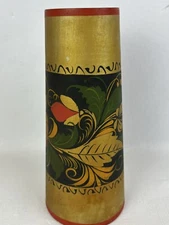 Vintage Souvenir USSR Wood Vase 6 1/4” Tall Flower Design