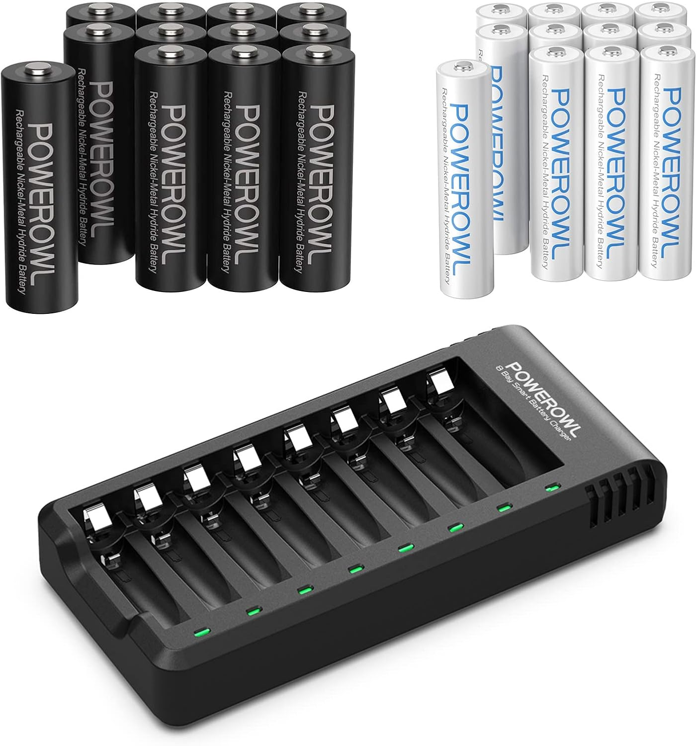 Rechargeable AA AAA Batteries W/Charger, 12&12 Count High Capacity Low Self Disc-image