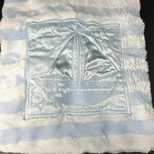 Tiddliwinks Blue Stripes Furry Baby Blanket Satin Sail Boat Patch in Center