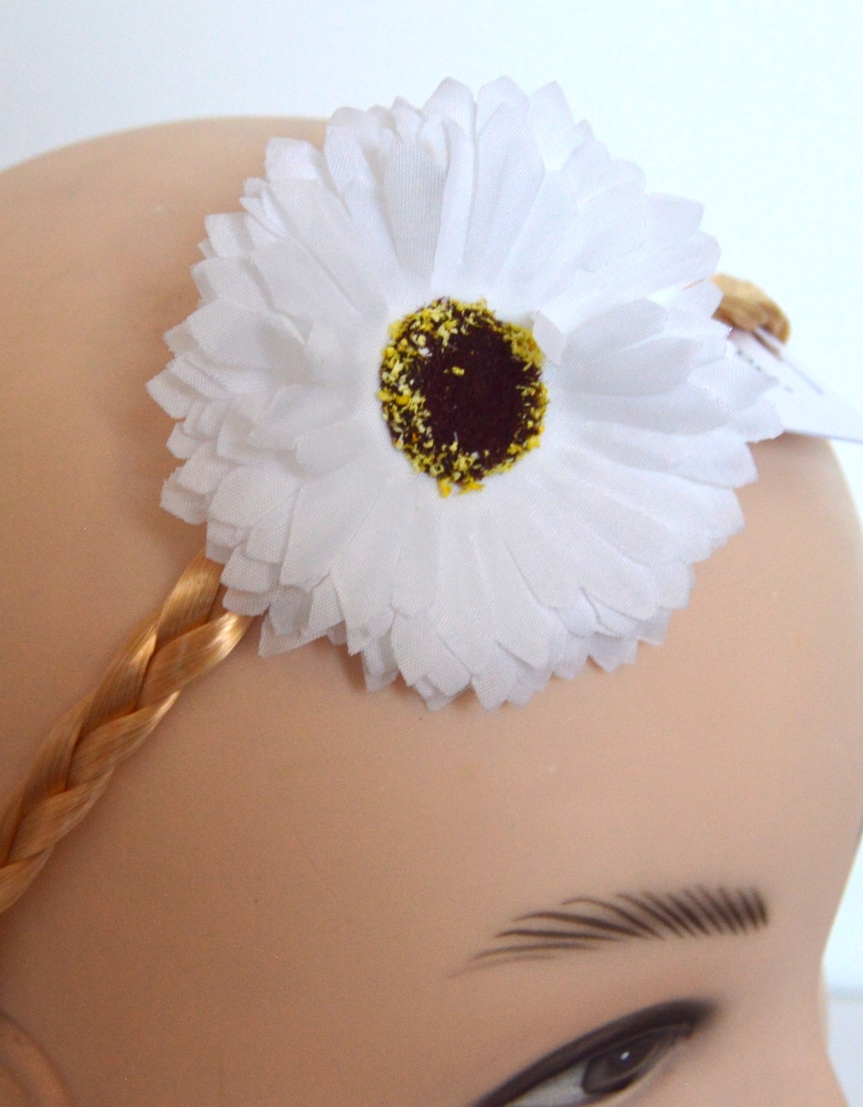 NEW White Gerbera Flower On Blonde Imitation Hair Headband Bandeaux Fashion