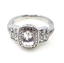 Square Cubic Zirconia Silver Ring Size 9 Engagement Solitaire USA Seller