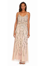 Adrianna Papell Women's Blush Floral Beaded Blouson Gown Size 8 349 NWT