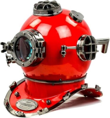 Vintage Red Diving Helmet Solid Brass Scuba Boston Divers US Navy Mark Divers