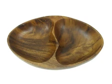 Solid Wood Divided Brown Bowl Serving Dish Oval Candies Nuts BH Engraved 10" x6"