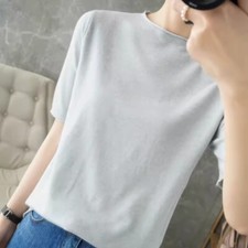 Lady Slim Knit Sweater Short Sleeve Jumper Faux Cashmere Bottoming Shirt Blouse