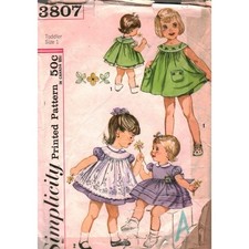 Vintage Simplicity 3807 Toddler Dress Pinafore Panties Sewing Pattern Size 1