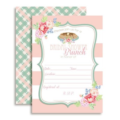 20-Set Floral Bridal Shower Brunch Fill-In Invitations with Envelopes Pink
