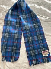 Highland Home Industries Vintage Blue Plaid Wool Scarf 100 Scottish Wool