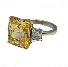 Radiant Cut Canary Yellow Simulated Diamond 3 Stone Engagement Ring 925 Silver