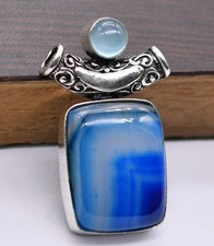 Blue Agate Other Natural Gemstone Ethnic Pendant Jewelry 2" J 1748
