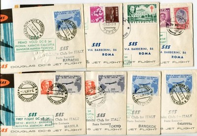 SAS Far East Line Flights 7 and 9.9.61 - Eight Airgrams