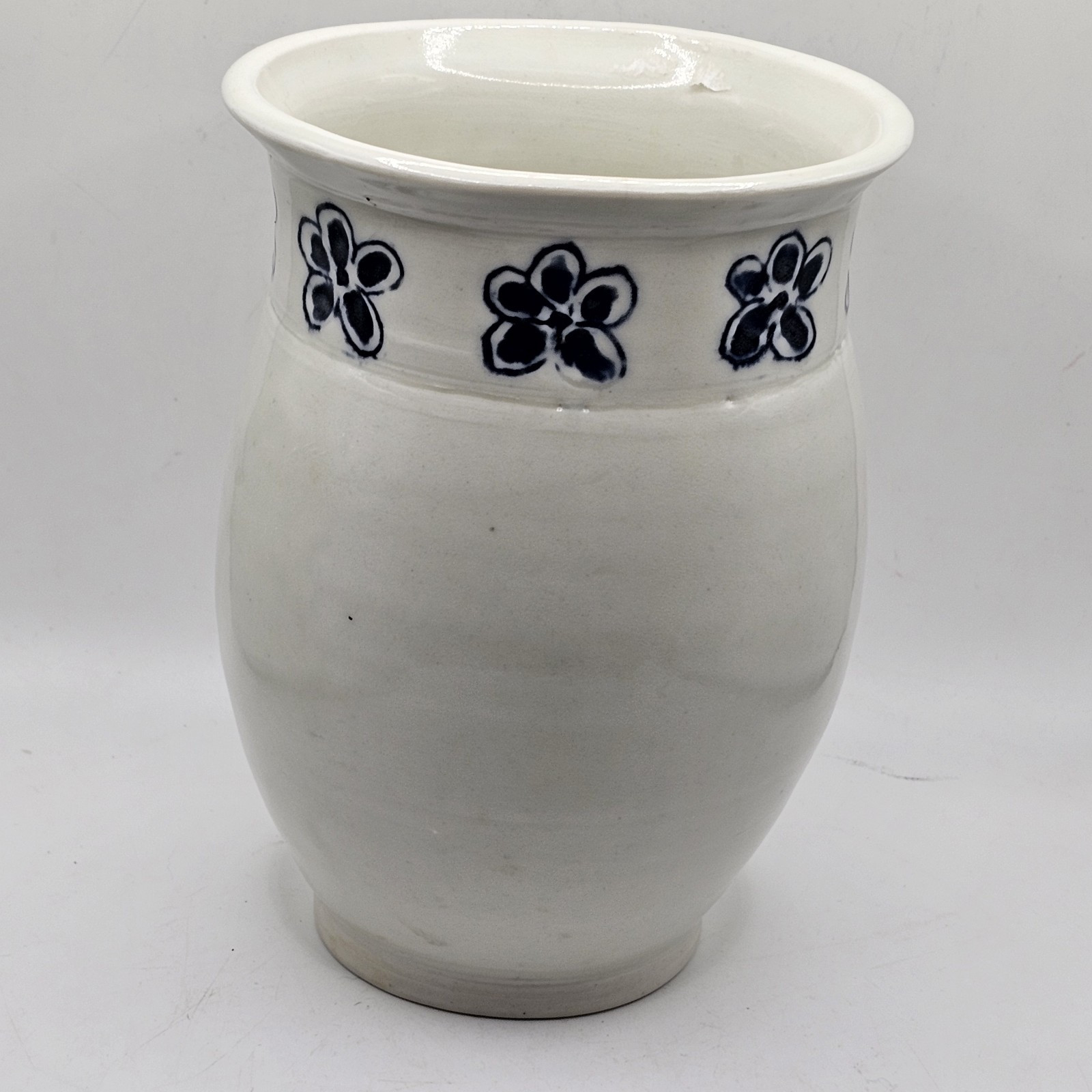 Studio Art Pottery Vase Painted And Textured Flowers Signed Ralph Dated 7