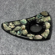 Vintage MCM lucite abalone ashtray trinket dish stand boomerang 12x8 black mod