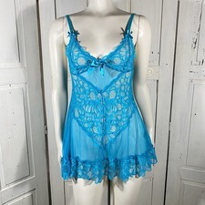 Frederick's of Hollywood Turquoise Sheer Lace Babydoll Size L Lingerie Dress