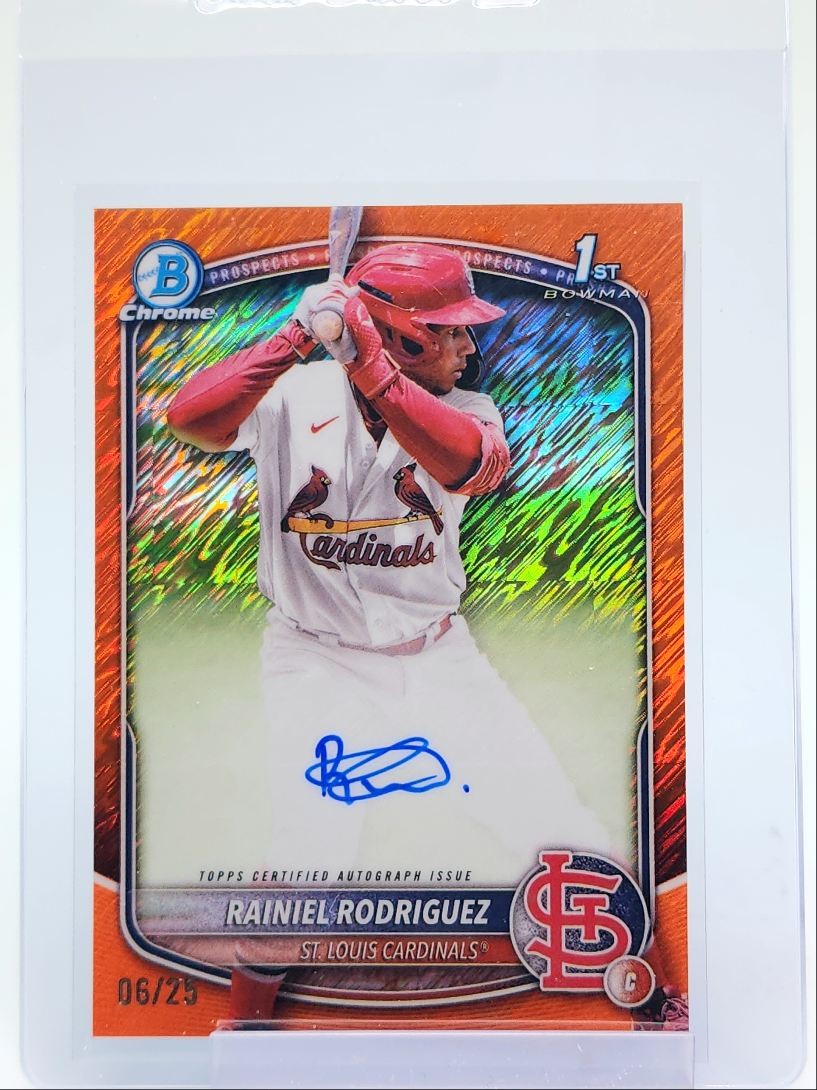 RAINIEL RODRIGUEZ 2025 BOWMAN CHROME 1ST ORANGE SHIMMER AUTO /25 Q5876