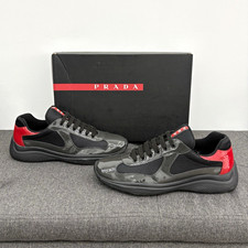 PRADA Men's Low Top Lace-Up Logo Sneakers Gray/Black/Red US 10