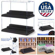 2 Pack Acrylic Minifigure Display Case with Dustproof Design - Black 10x6x5.4"