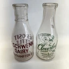 Vintage E. Schwenk and Cloverleaf Dairy 1qt Glass Milk Bottles Lot of 2