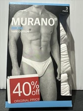 Murano Bikini Underwear 3 Pack White 100% Cotton Soft Breathable Mens Sz M 32-34