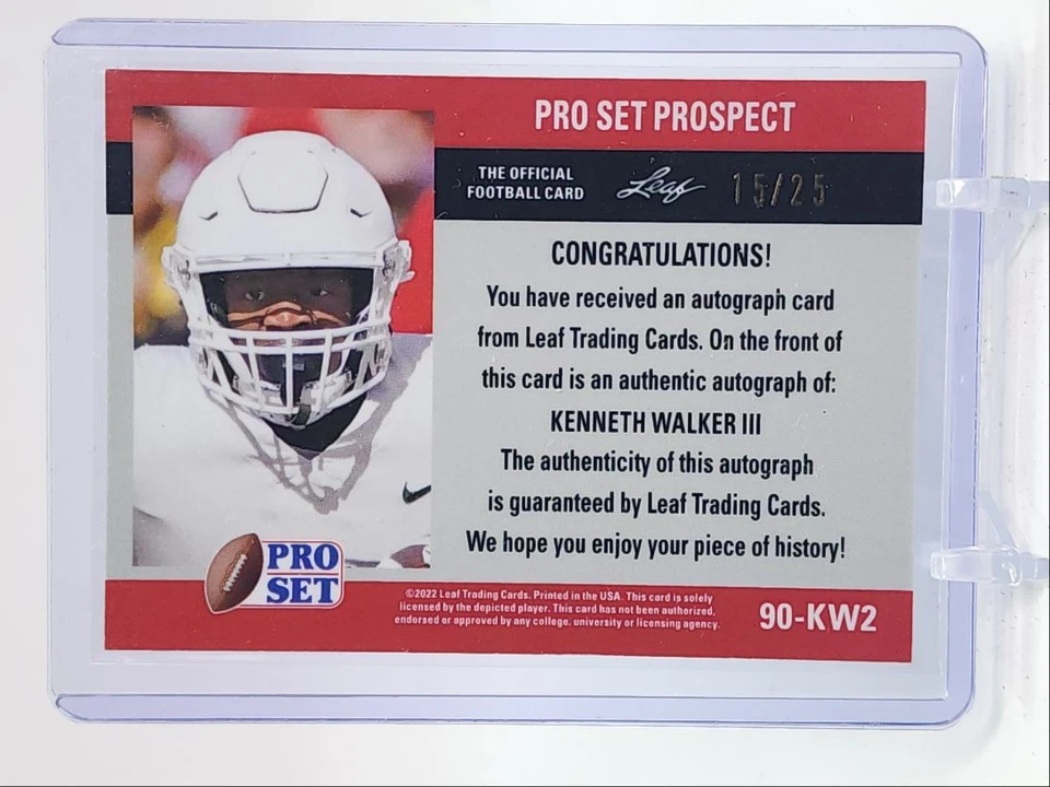 KENNETH WALKER III 2022 LEAF PRO SET PROSPECT SILVER MOJO AUTO /25 Q4408 - Image 2 of 2