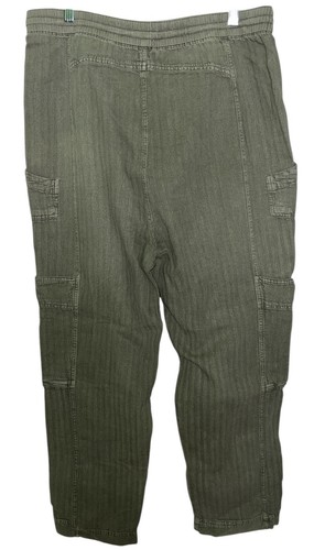 Free People Green Feelin Good Utility Pants M Linen Blend High Rise Wide Leg - Picture 2 of 4