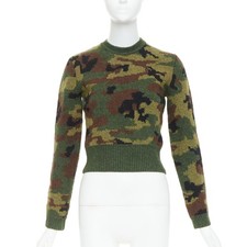 MIU MIU 2019 green brown wool camouflage cropped sweater pullover IT36 XXS