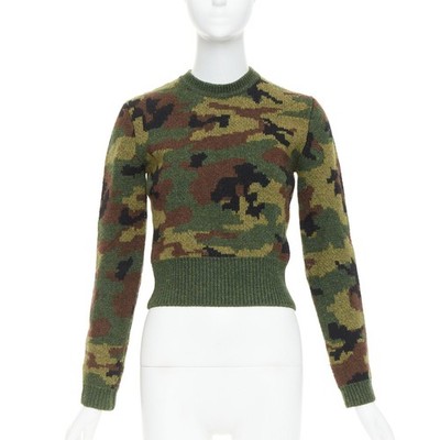 MIU MIU 2019 green brown wool camouflage cropped sweater pullover