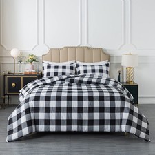 Plaid Comforter Set Twin Black White Buffalo Checkered Bedding Microfiber Soft