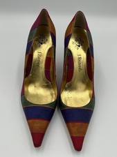 J. Renee Vintage 80s Pointed Toe Heels Multicolored Striped Fabric Women s 7.5M