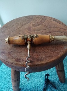 vintage french wooden corkscrew with dusting brush