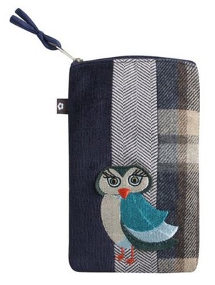 Earth Squared Fair Trade Tartan Tweed Brille Handy oder Federmäppchen Eule blau