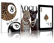 Trendy Leopard Wall Art Set of 3，Funky Lucky 8 Wall Decor Pictures Preppy Roo...