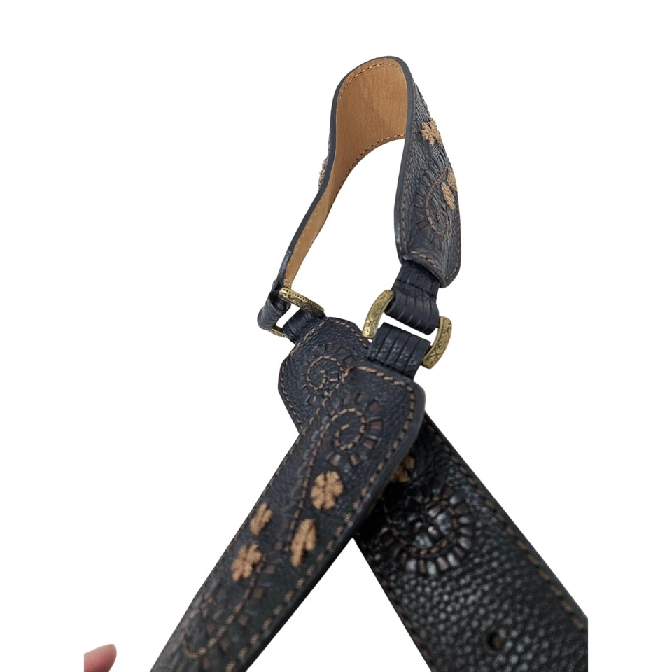 Y2K Brighton 32 Brown Pebble Leather Stretch Boho Floral Western Cowgirl Belt - Image 4 of 4