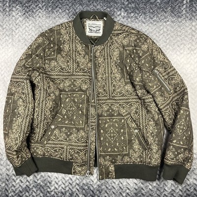 Levi's Bomber Jacket Mens XL Diamond Quilted Green Bandana Paisley Print