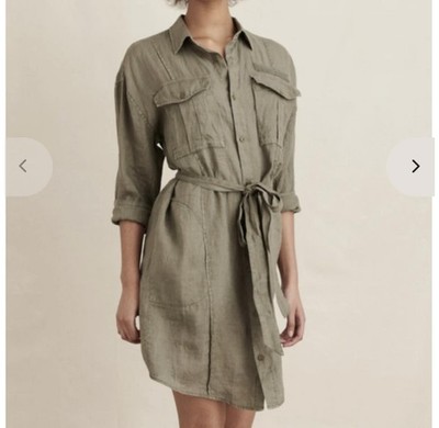Alex Mill Olive Green Linen Shirt Dress with Belt - Size S