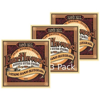 Ernie Ball Earthwood Banjo Strings 5-String Loop End Set 80/20 Bronze 3 Pack