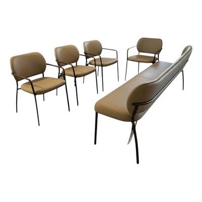 Tonon Sitzgruppe Eli Leder 9 Soft 96 Grau Beige Gestell Stahl Brüniert