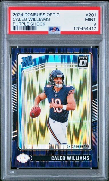 Z526 2024 Optic Rated Rookie Caleb Williams #201 Purple Shock Prizm - PSA 9