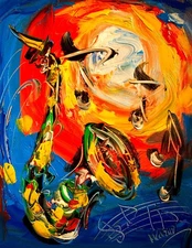 SUNNY JAZZ   POP ART  PAINTING Impasto  Abstract   CANVAS ORIGINAL KAZAV