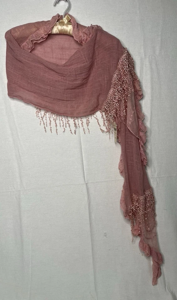 BOHO Artsy 荷叶边蕾丝围巾 Coldwater Creek 粉红色钩针花边新品 — 第 3/4 张图片