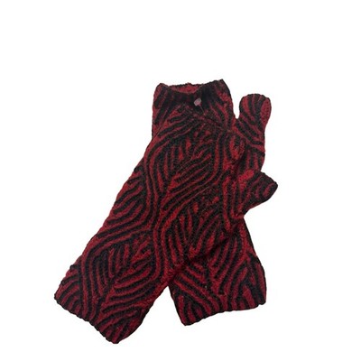 NWT Tey-Art Handcrafted Fingerless Gloves Red Black Zebra Pattern Alpaca Blend